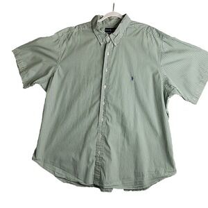 Ralph Lauren Classic Fit Short Sleeve Button Up Green Striped Shirt Preppy 3XB